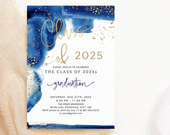 Blue Graduation Invitation Template: Editable Class of 2026 Invite Printable Download P260