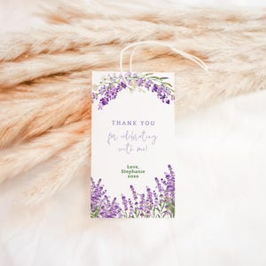 Étiquettes lavande modifiables pour cadeaux, étiquettes de remerciement, cadeaux d'anniversaire pour dames, aquarelle florale imprimable en téléchargement numérique, modèle P781
