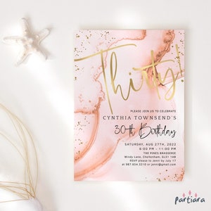 Birthday Invitation 30th Printable, Blush Pink Party Invites for Women, Brunch Lunch or Dinner Invite Cards, Editable Download P262