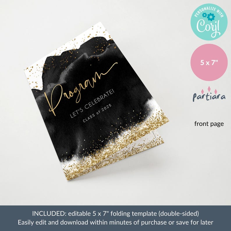 Graduation Program Template, Black and Gold College High School or ...