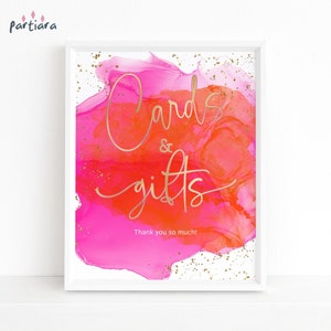 Hot Pink Orange Gifts and Cards Sign Ladies Graduation Party Table Poster Decor Printable Fuchsia Gold Printable Editable Template P200