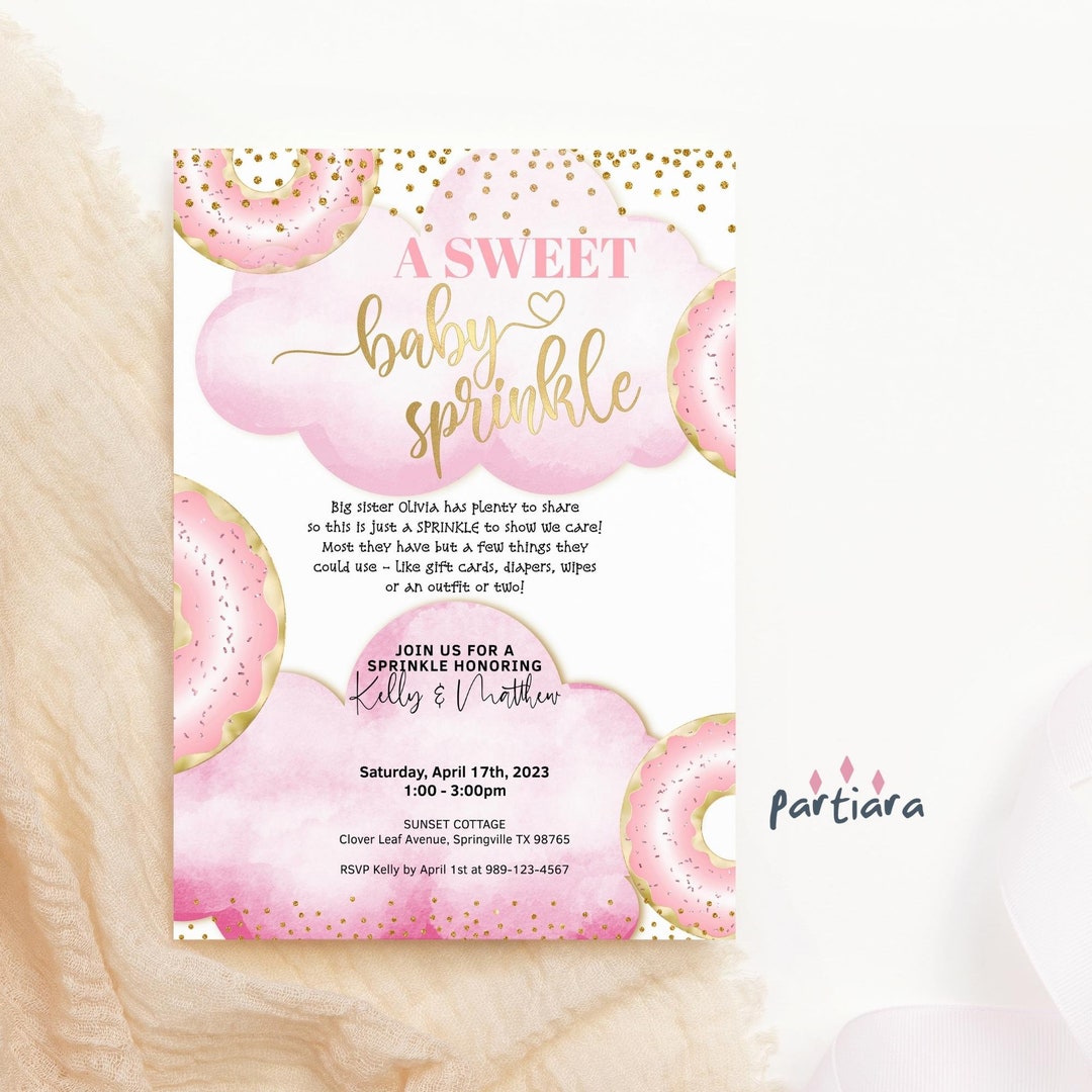Girl Baby Sprinkle Donuts Invite Printable Pink and Gold Sweet Donut ...