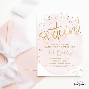 16th Birthday Invitation Girl Editable Pastel Blush Pink Gold Party Invites Printable Instant Download Summer Disco Dance Party Invites P249