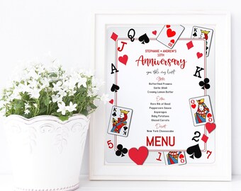 Casino Theme Menu Table Sign Template, Royal King or Queen Anniversary Dinner Menus Printable, Editable Digital Download  P445