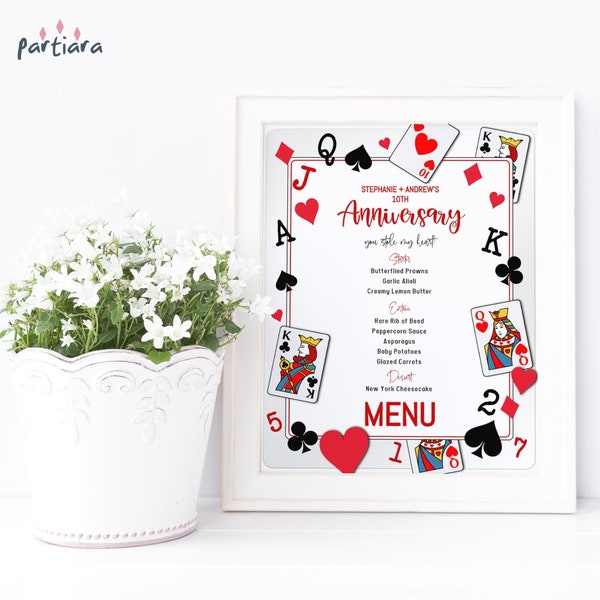 Casino Theme Menu Table Sign Template, Royal King or Queen Anniversary Dinner Menus Printable, Editable Digital Download  P445