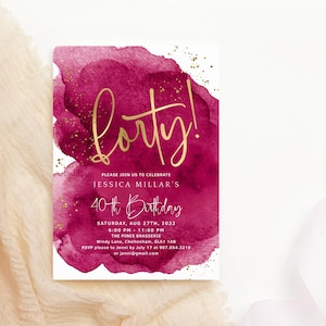 Birthday Invitation Ladies 40th Party Invites Red and Gold Decor Editable Digital Download Printable Template P132 P362
