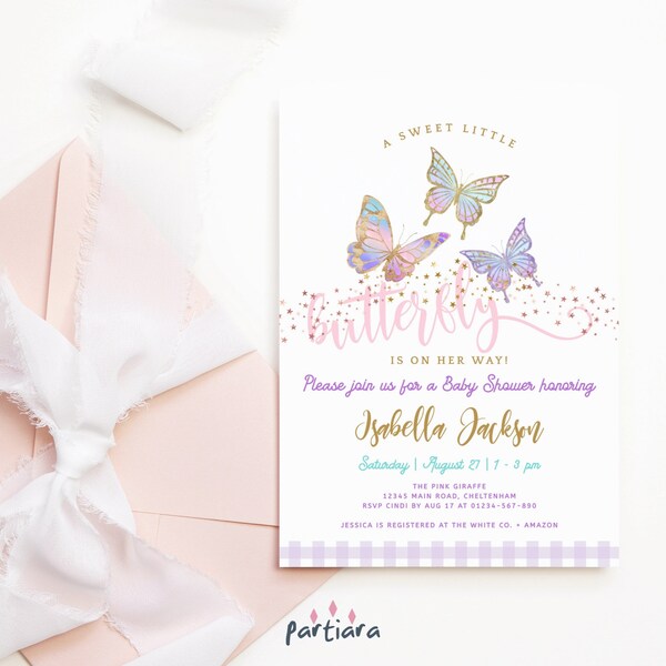 Baby Butterfly Past Invite Girl Baby Shower Butterflies Rainbow Tea Party Invitation Sweet Little Butterfly Printable Editable Download P87