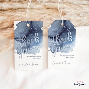 Navy Blue Thank You Tags, Birthday Favor Gifts Tag Printable, Silver White Nautical Sailor Baby Shower Party Labels, Editable Template P263