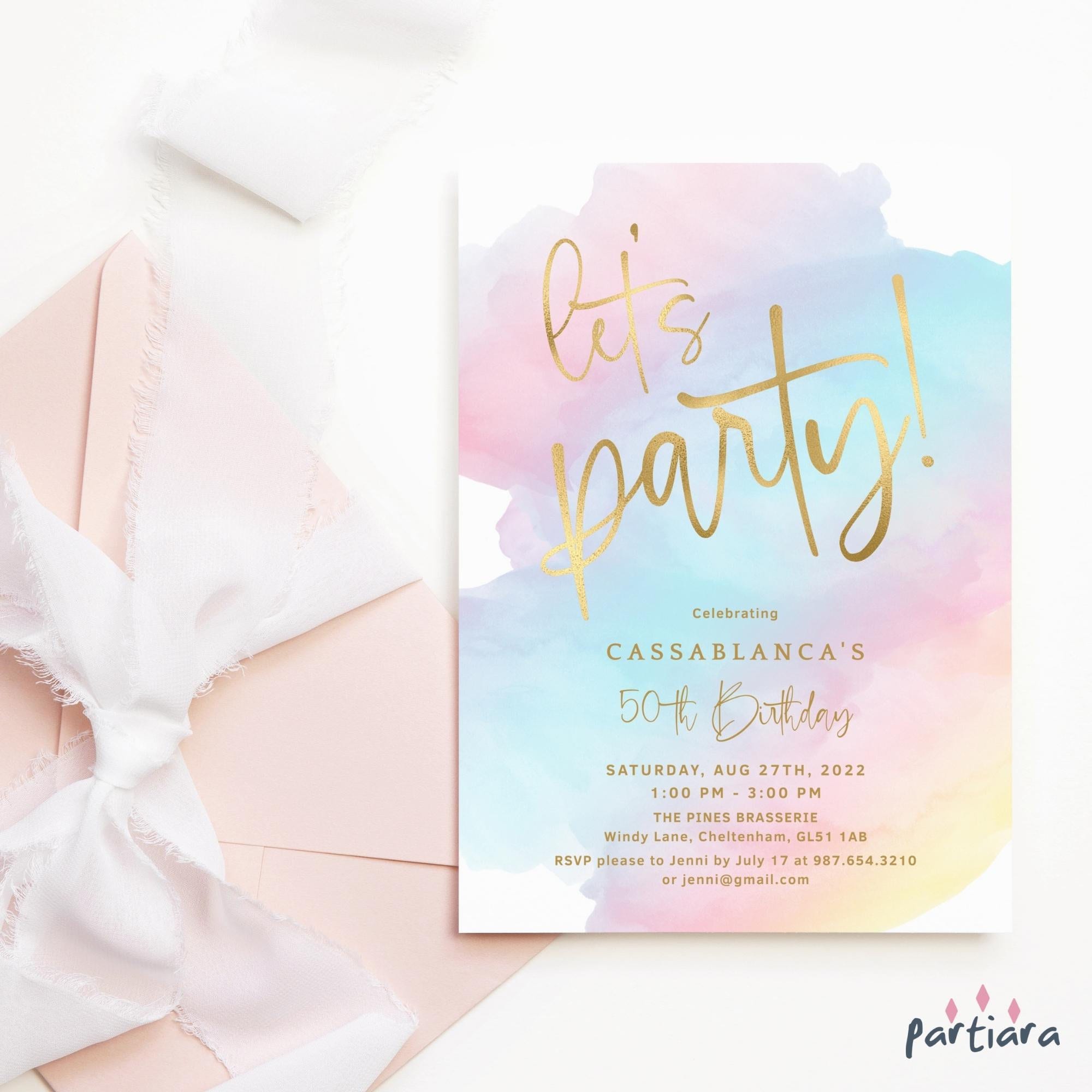 Pastel Rainbow Sky Birthday Invitation Printable Teen Girl or Etsy UK