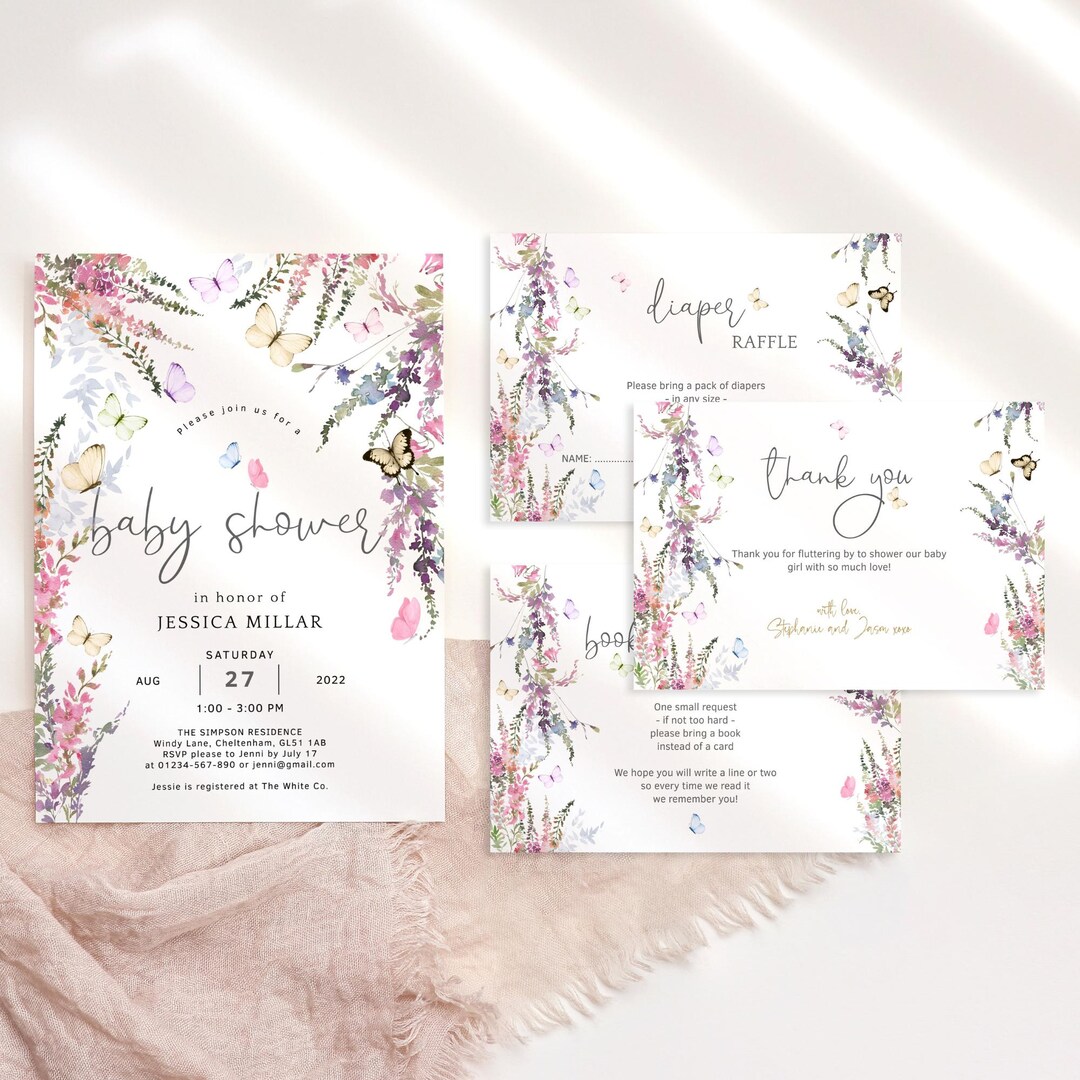 Wildflower Baby Shower Invitation Set Digital Download: Girls Spring ...