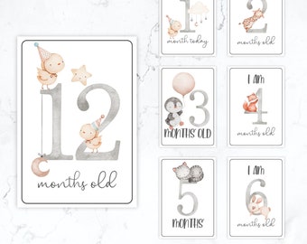 DIY Baby Milestone Cards Printable Gender Neutral Keepsake Photo Props Cute Animals Decor Boy or Girl Instant Download P169