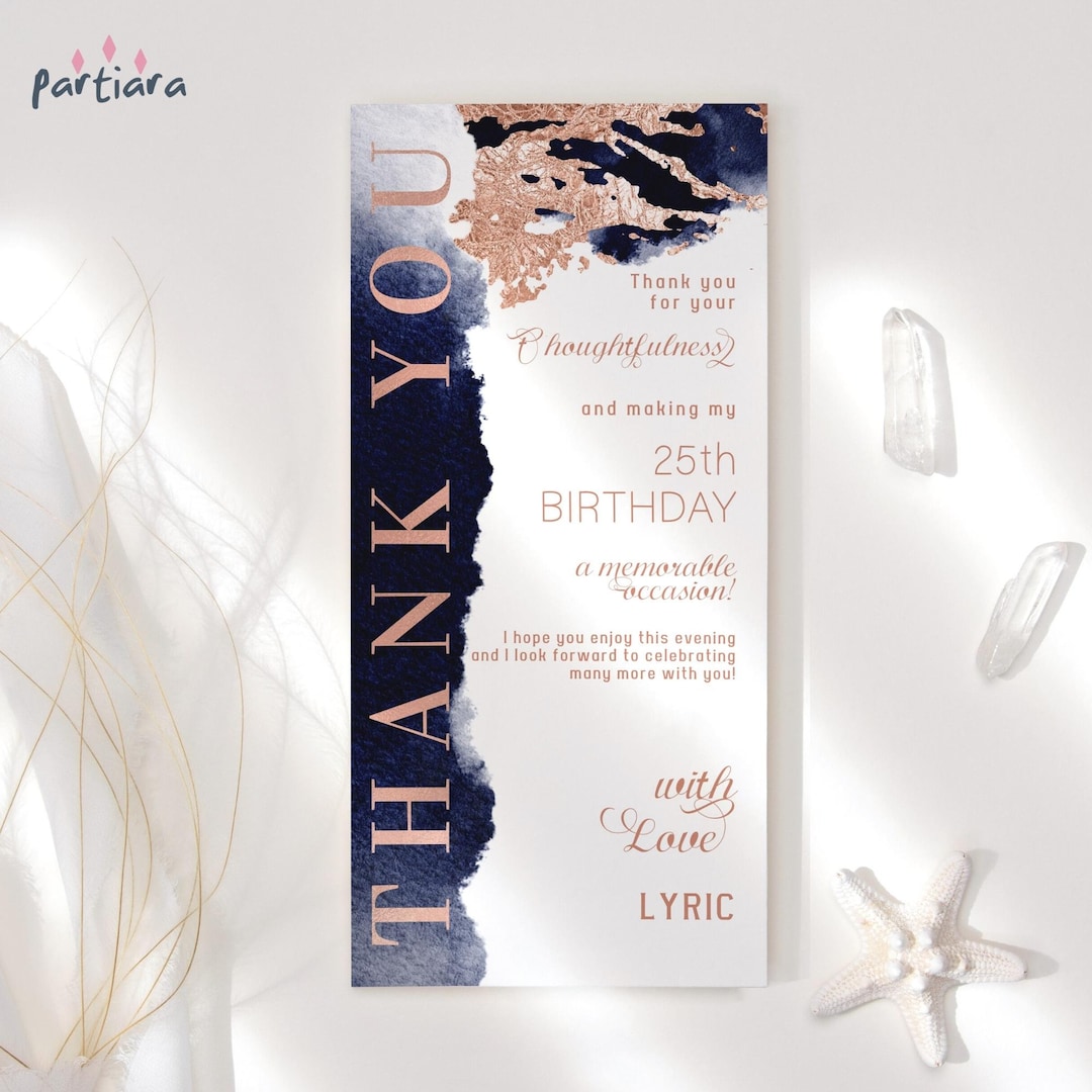 Rose Gold Blue Thank You Table Card Printable Ladies Dinner Party Table ...