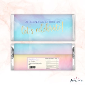 Pastel Chocolate Wrapper, Birthday Rainbow Candy Wrap Label Template, Teen Girls Party Favors, Editable Digital Download P179