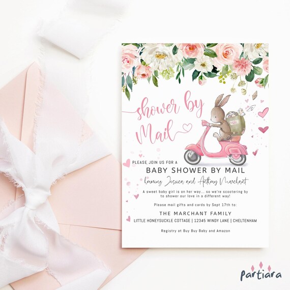 Bunny Shower by Mail Invitation Girl Baby Shower From Afar Etsy