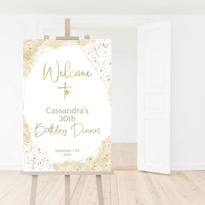 Ladies Welcome Sign, Birthday Dinner Welcome Poster Template, All White Gold Retirement Events Decor Printable, Editable Download P86