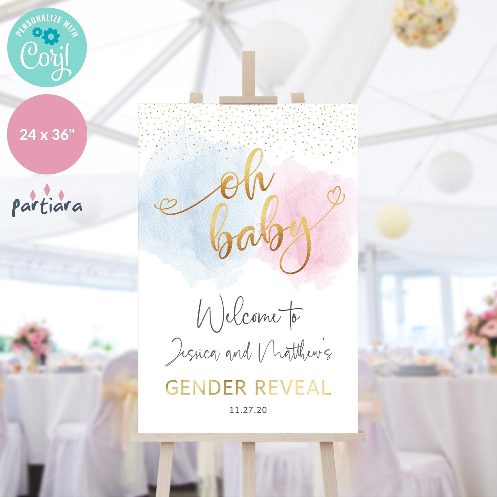 Editable Gender Reveal Welcome Sign - "Sea You Soon" Ocean Theme, Coastal Baby Beach Party Decor