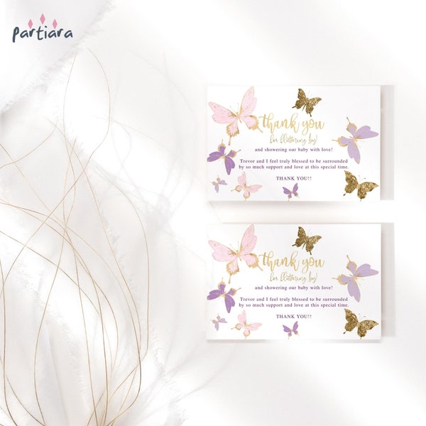 Butterfly Thank You Gift Tag Printable, Girls 1st Birthday Party Favors Label Editable Template, Pink Lilac Butterflies Decor Download P345