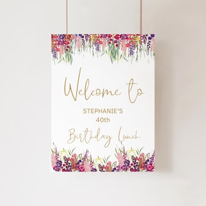 Floral Welcome Sign, Birthday Welcome Poster for Ladies, Summer Garden Party Events Decor Printable, Editable 18x24 Template Download P621