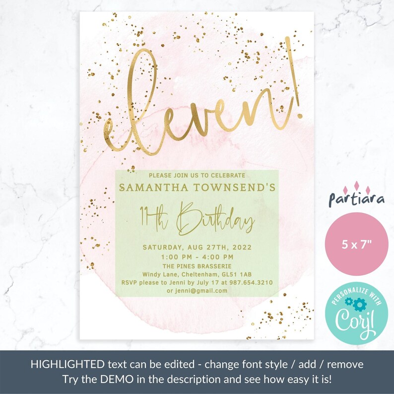 Girl Birthday Invitation Printable 11th Birthday Party Invite - Etsy