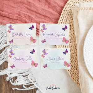 Butterfly Table Cards, Food Table Labels, Baby Shower Buffet Food Tags, Girls Birthday Party Label Editable Printable Digital Download P337