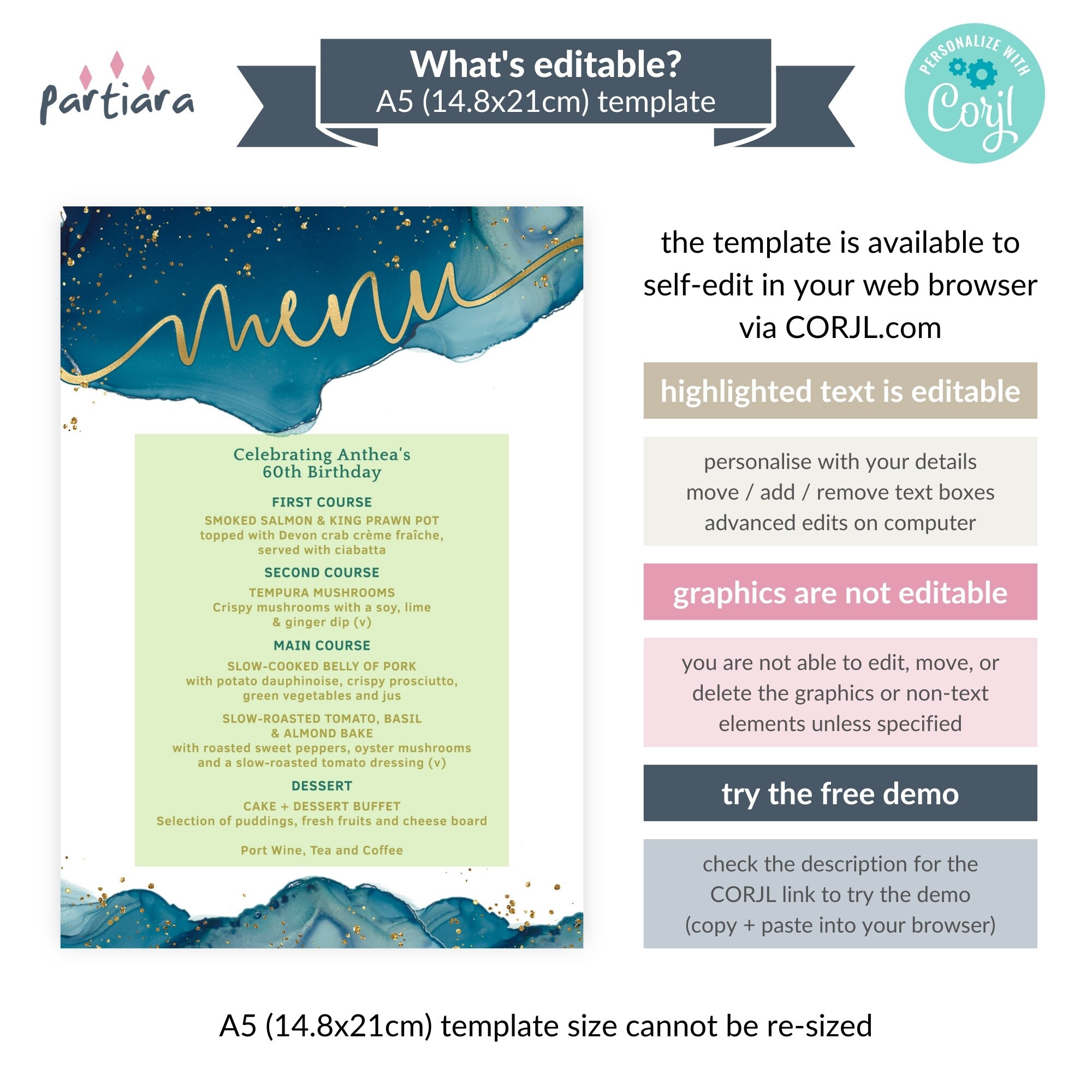 Retirement Menu. Example Teal Gold Menu Card Template, Ladies Surprise Dinner Party Table Menus ...