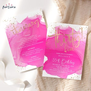 35th Birthday Invitation Weekend Party Celebration Template, Ladies Itinerary Event Hot Fuchsia Pink Decor Printable, Editable Download P200