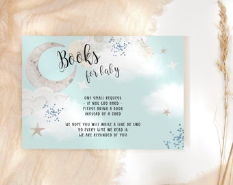 Moon Books for Baby Boy Baby Shower Invitation Game Card Insert Printable Pastel Blue Beige Twinkle Stars Party Editable Download P818