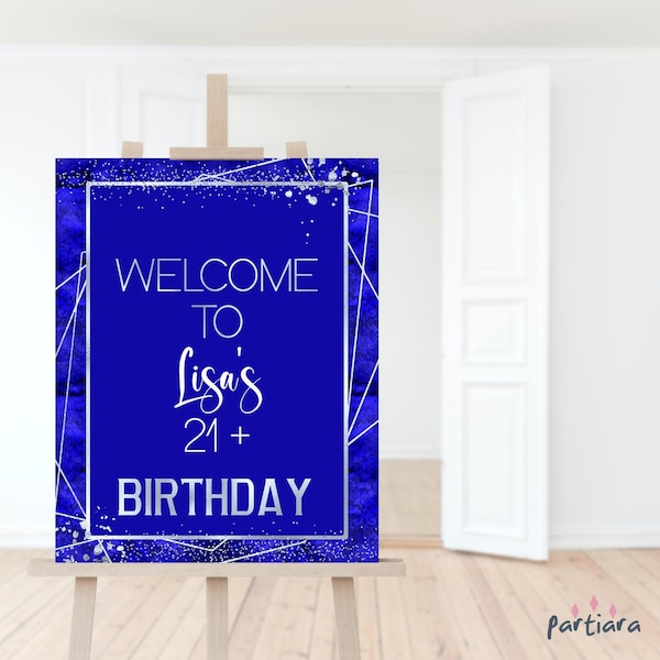 Blue Silver Birthday Welcome Sign Printable Teen Girls Ladies Dinner Party Welcome Poster Decor Editable Digital Download Template P221