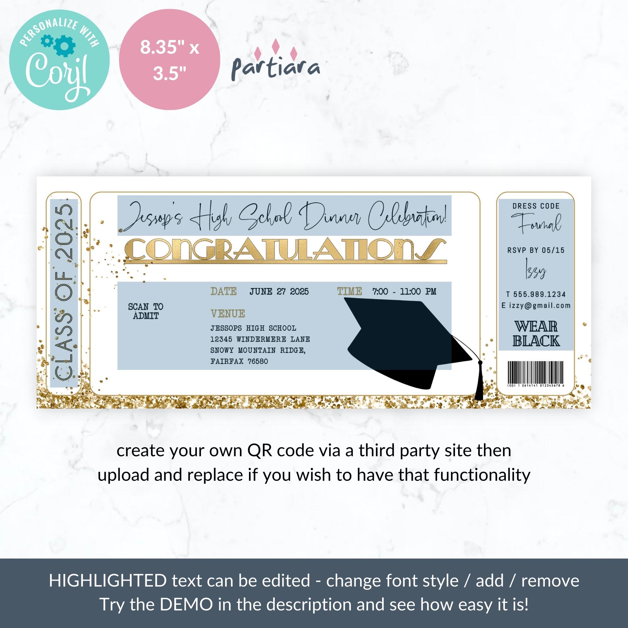 Graduation Ticket Invitation Template, School Event Card (digital ...