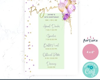 Ladies Birthday Party Program Template Printable Lilac Purple -   Portugal