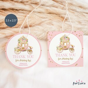 Princess Thank You Tag, Fairytale Birthday Favor Gift Tags Printable, Girl Baby Shower Carriage Party Labels, Editable Template P137