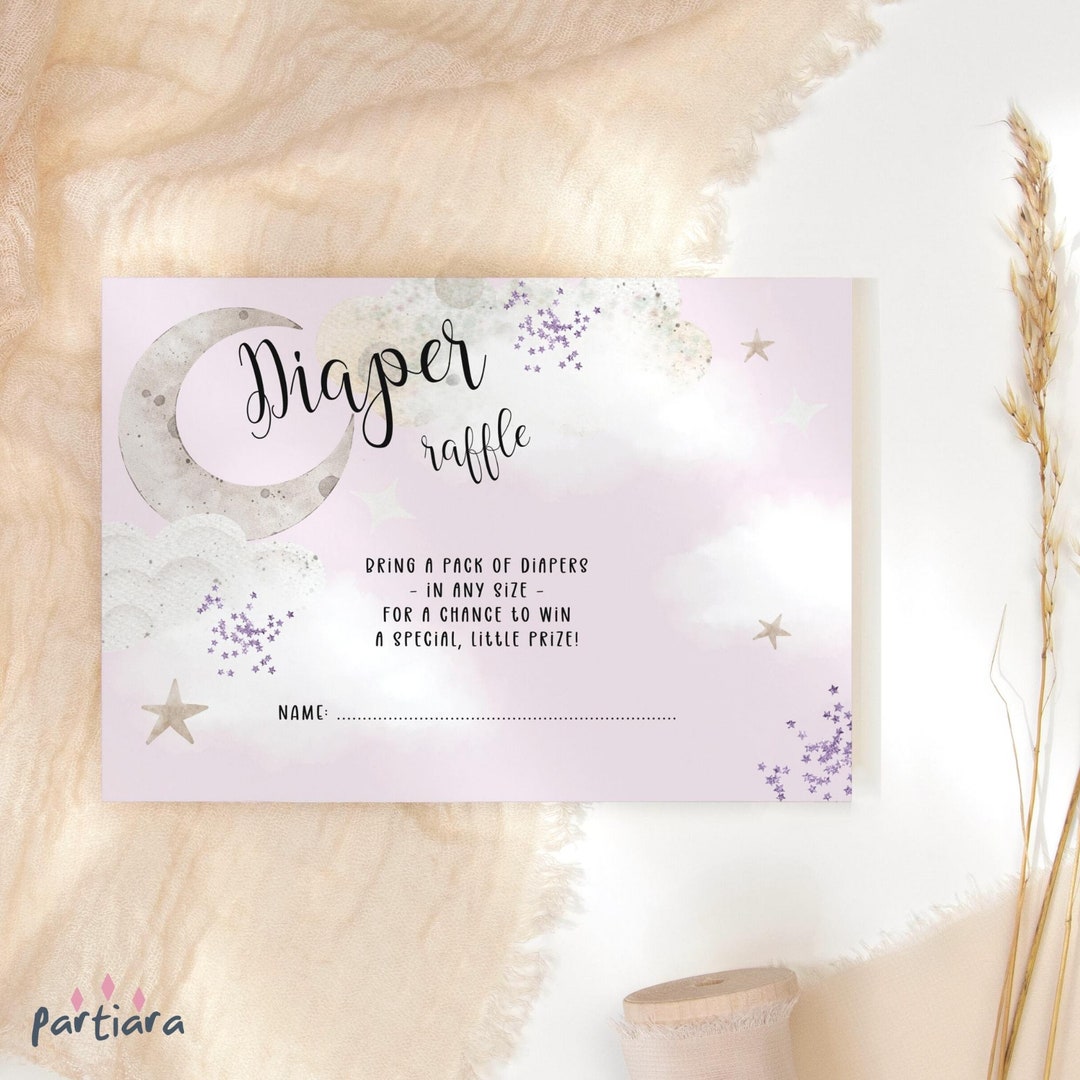 Pink Moon Diaper Raffle Game Card Girl Baby Shower Twinkle Little Star ...