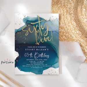Teal Gold 65. Geburtstagseinladung Bearbeitbar Sofortiger Download Druckbare Party lädt für Sie oder Ihn ein, Überraschungs-Gartenparty einladen P231