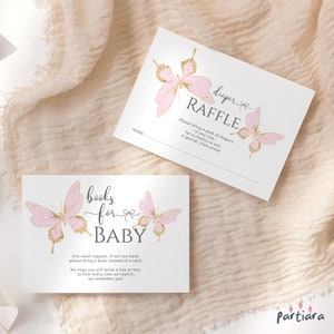 Carte de tombola couche-culotte papillon, livres roses pour bébé cartes de jeux imprimables, modèle de jeux de baby shower pour filles, téléchargement numérique modifiable P293