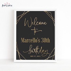 Birthday Table Welcome Sign Template, Mens Dinner Party Welcome Poster Printable, Black and Gold Events Decor, Editable Download P86