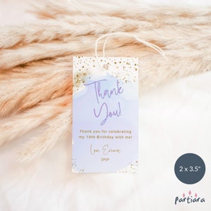 Purple Birthday Thank You Tag Template, Girls Party Favor Gift Tags Printable, Pastel Lavender Gift Label, Editable Digital Download P458