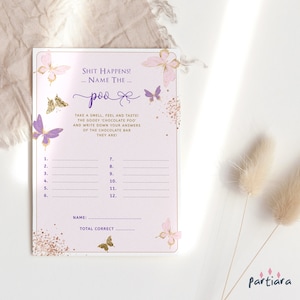 Butterfly Baby Shower Game, Guess the Sweet Mess Dirty Diaper Editable Template, Girls Party Activity Printable, Digital Download P345