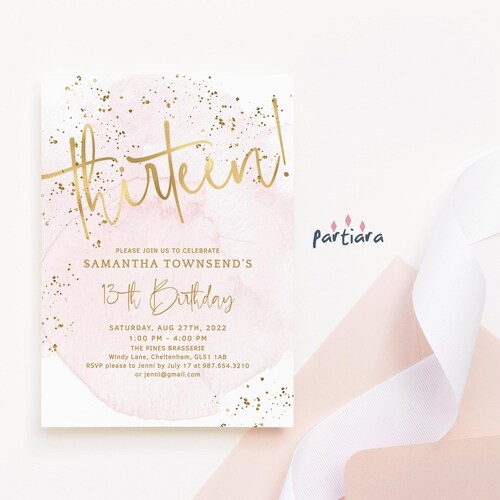 Printable 13th Birthday Invitation Thirteen Editable Invite - Etsy