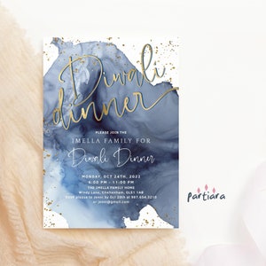 Diwali Dinner Invite Diwali Dinner Party Invitations Navy Blue Gold Diwali Celebration Printable Editable Digital Download Template P239