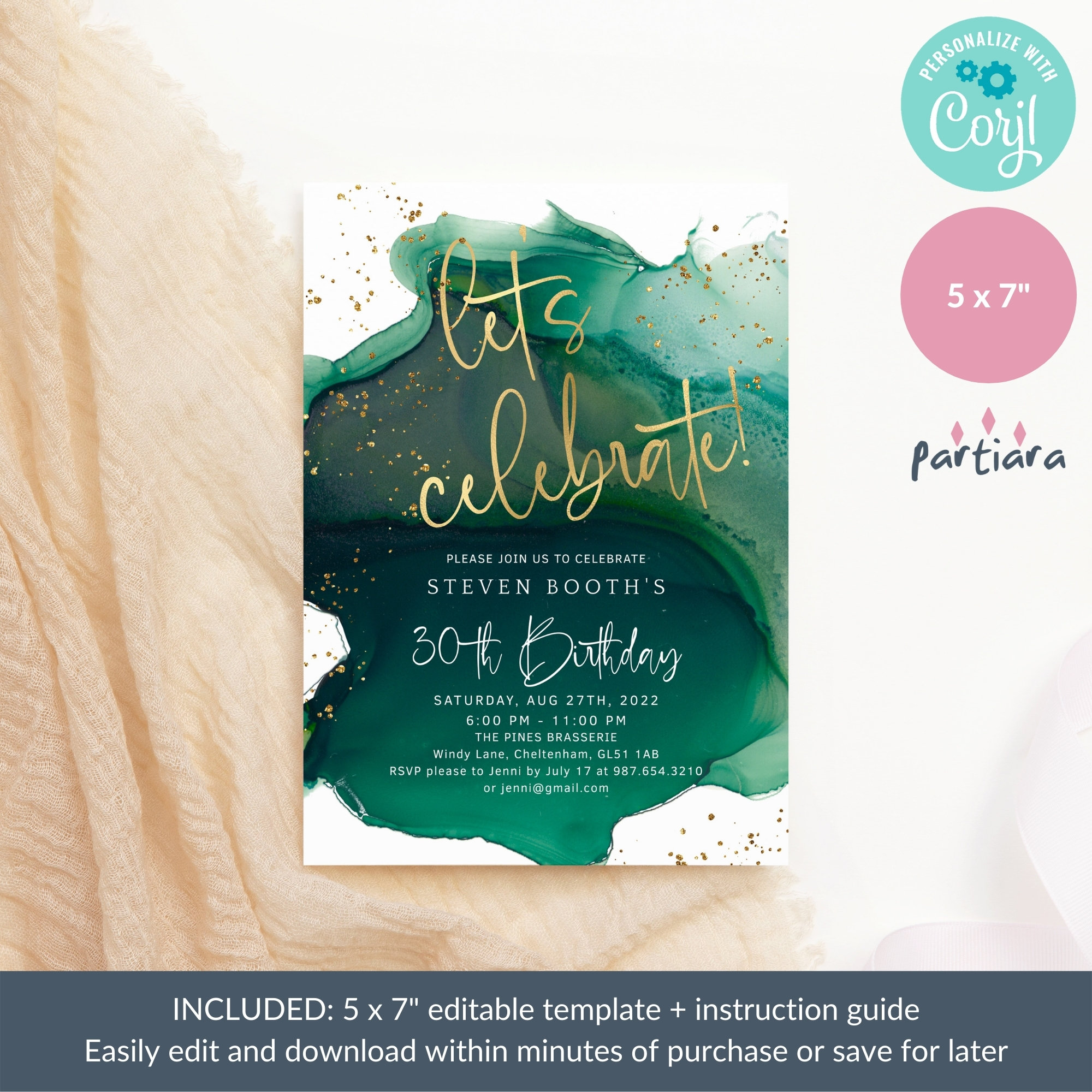 Emerald Green Birthday Invitation Lets Celebrate 30th 40th Etsy