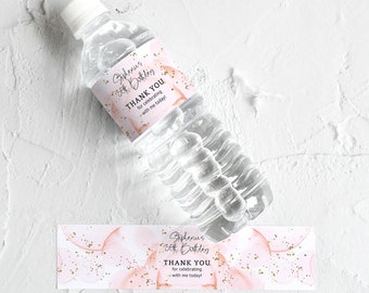 Editable Water Bottle Label Template Ladies Blush Pink Gold Birthday Party Labels Printable Teen Girls Events Digital Download P262