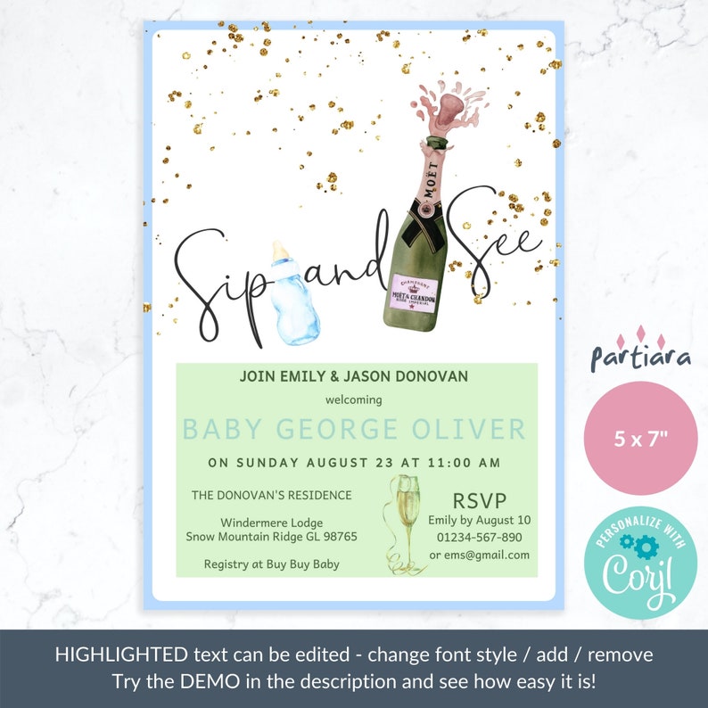 Sip and See New Baby Boy Invitation Editable Sip 'n See Etsy