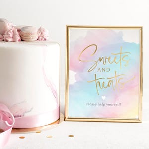 Rainbow Sweet Treats Sign, Girls 1st Birthday Party Favors Table Poster Decor Printable, Girl Baby Shower Favor Editable Download P179