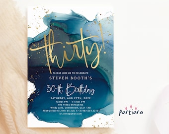 30th Birthday Invitation Teal Gold Thirtieth Party Invites for Him or Her Blue Green Surprise Invite Printable Digital Instant Download P132