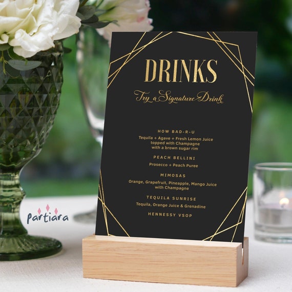 Black Gold Signature Drinks Menu Birthday Cocktails Bar Menus.