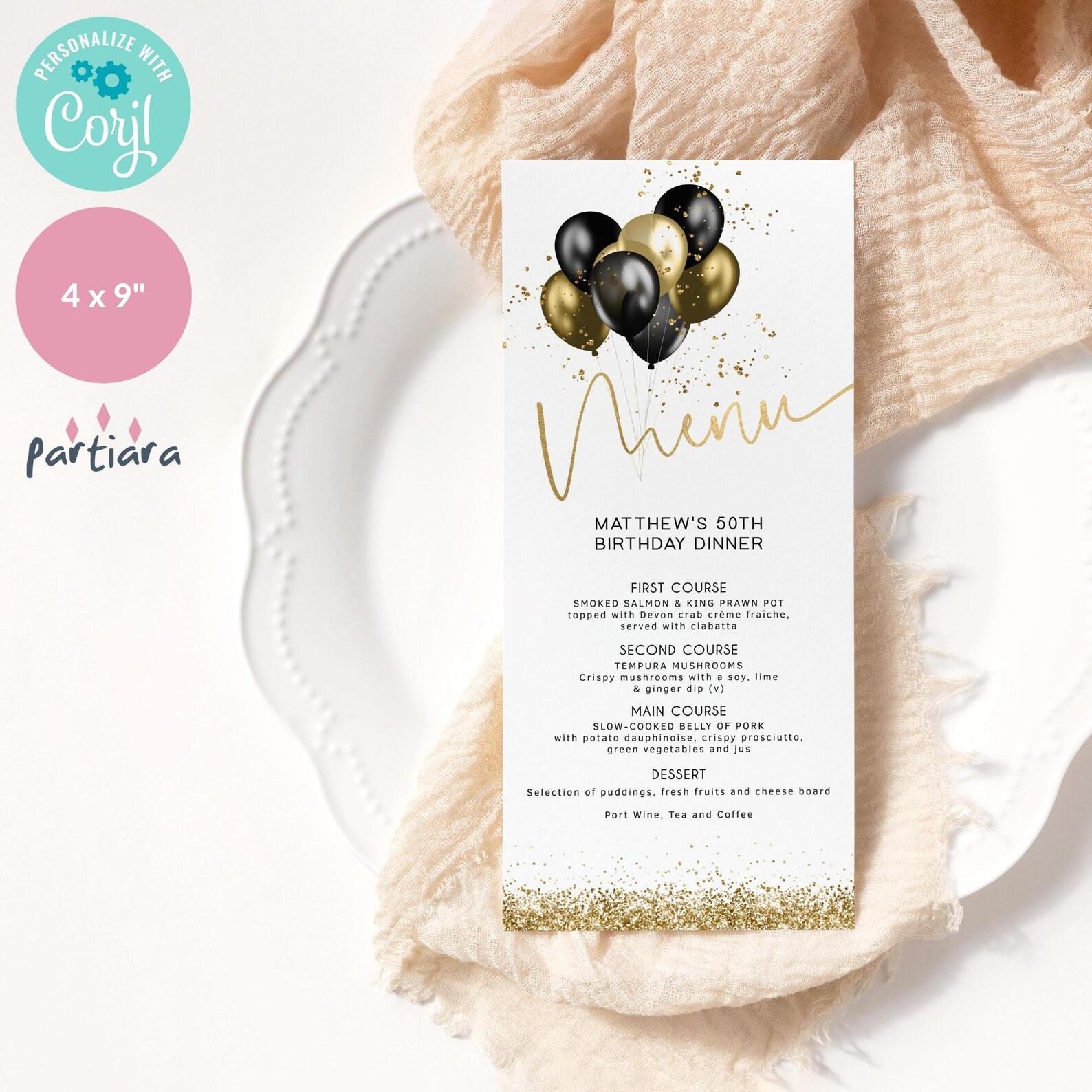 Black Gold Birthday Menu Card Editable Template Men Or Ladies Black Gold Birthday Menu Card Editable Template Men Or Ladies