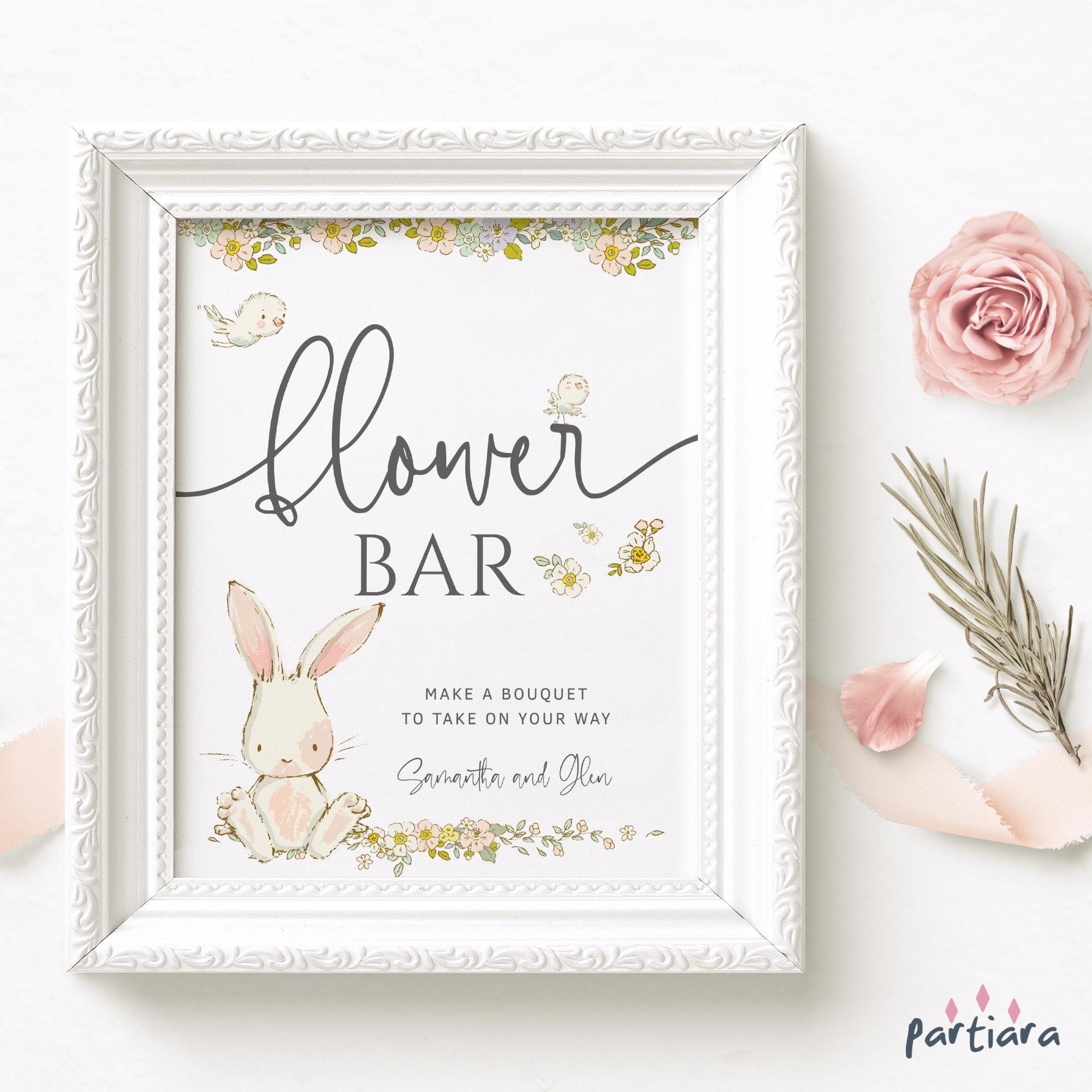 Baby Flower Bar Bunny Baby Shower Editable Make Yourself a Bouquet Favor Gifts Sign Printable Gender Neutral Boy Girl Party Gifts P52 P504