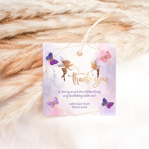 Fairy Thank You Tag, Favor Gifts Label Template, 1st Birthday Party Goodie Bag Tags Printable, Baby Shower Butterfly Decor, Editable P676