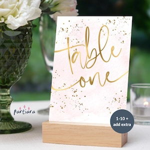 Blush Gold Tischnummern DIY Rosa Hochzeit Tische Dekoration Bearbeitbare Vorlage, Mädchen Baby Shower Tischnummer Karten Digitaler Download P249