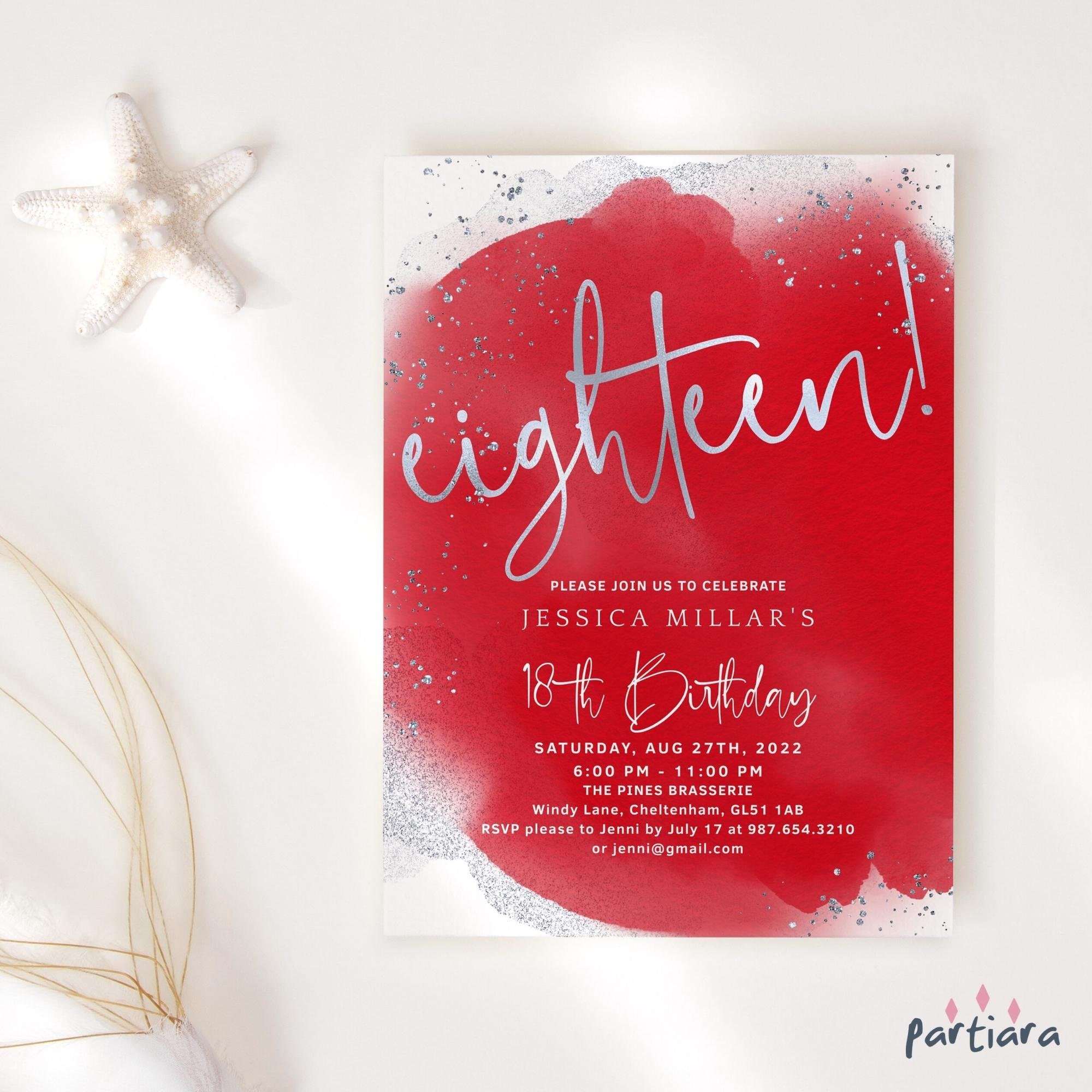 Red Silver 18th Birthday Invitation Printable Dinner Party Invites Editable Digital Download Template Disco Dance Backyard BBQ P216 - Etsy red-silver-18th-birthday-invitation-printable-dinner-party-invites-editable-digital-download-template-disco-dance-backyard-bbq-p216-etsy